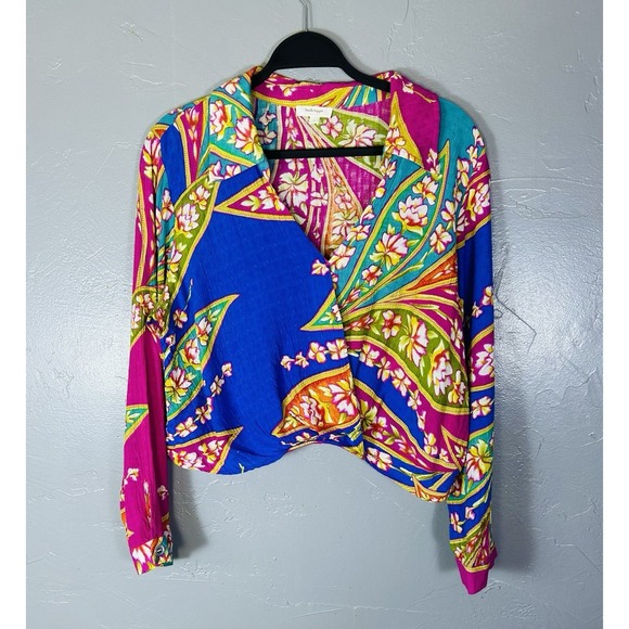 Haute Hippie Tops - Haute Hippie colorful spring blouse cross-closure front tropical print Size L